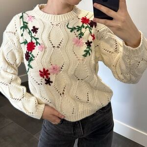Floral Embroidered Cream Sweater